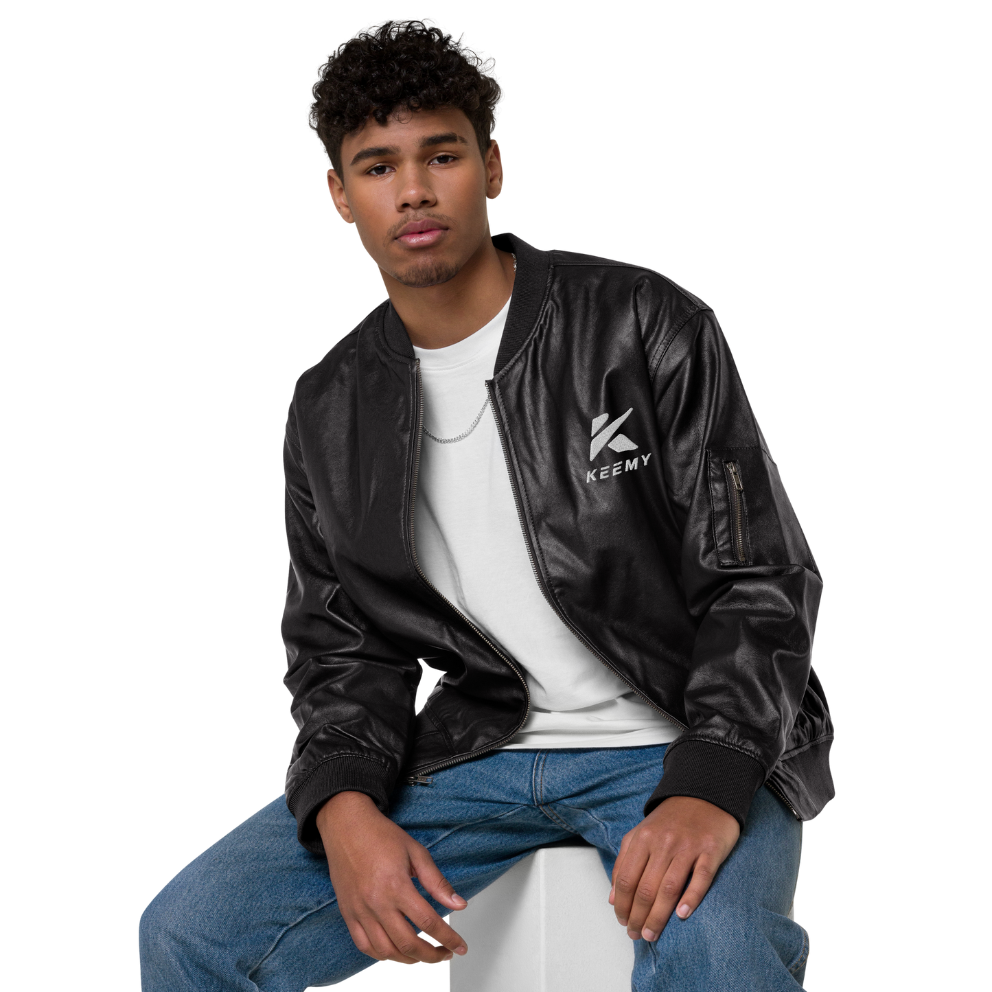 KEEMY Leather Bomber Jacket