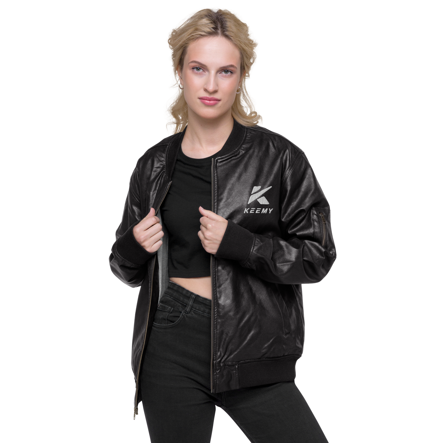 KEEMY Leather Bomber Jacket