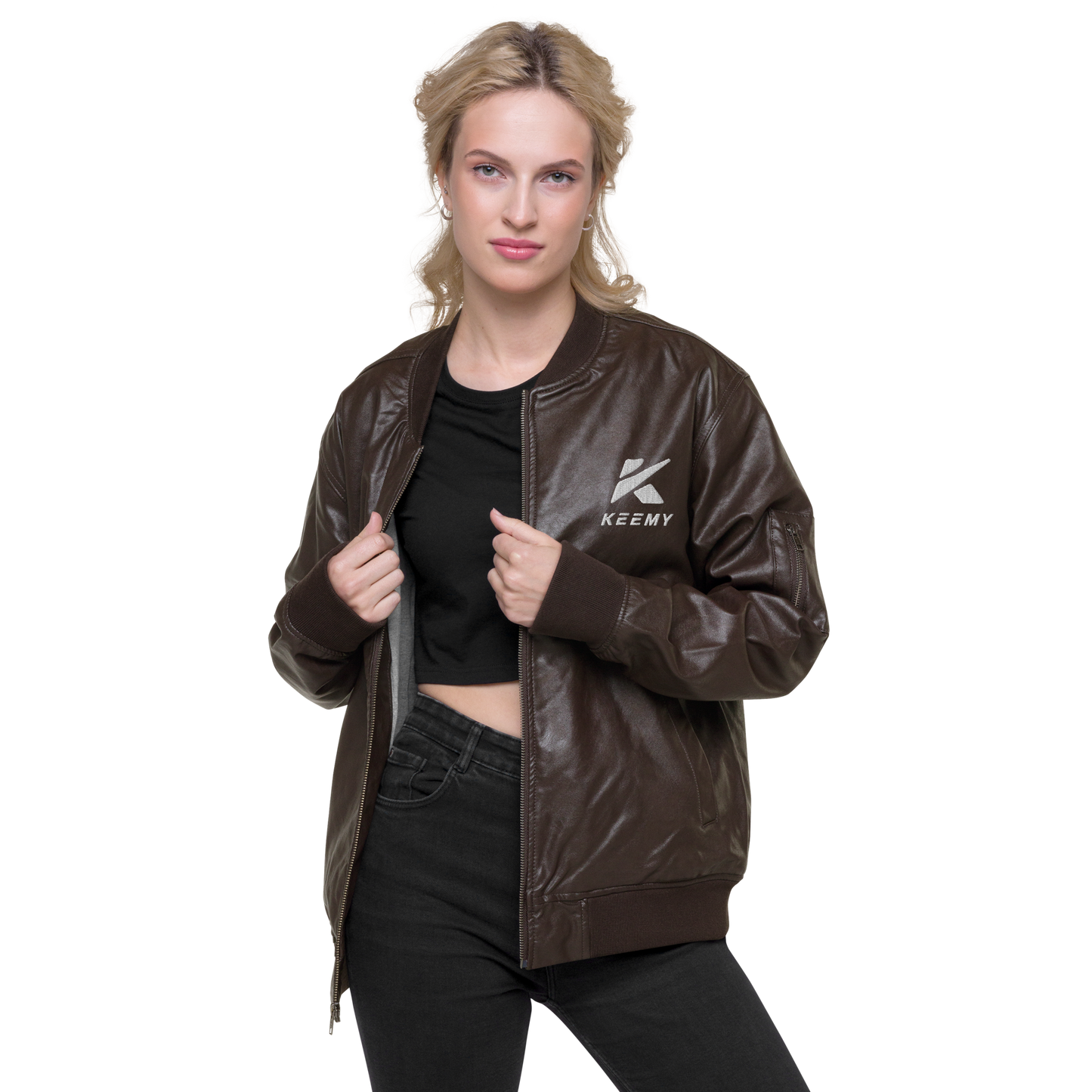 KEEMY Leather Bomber Jacket