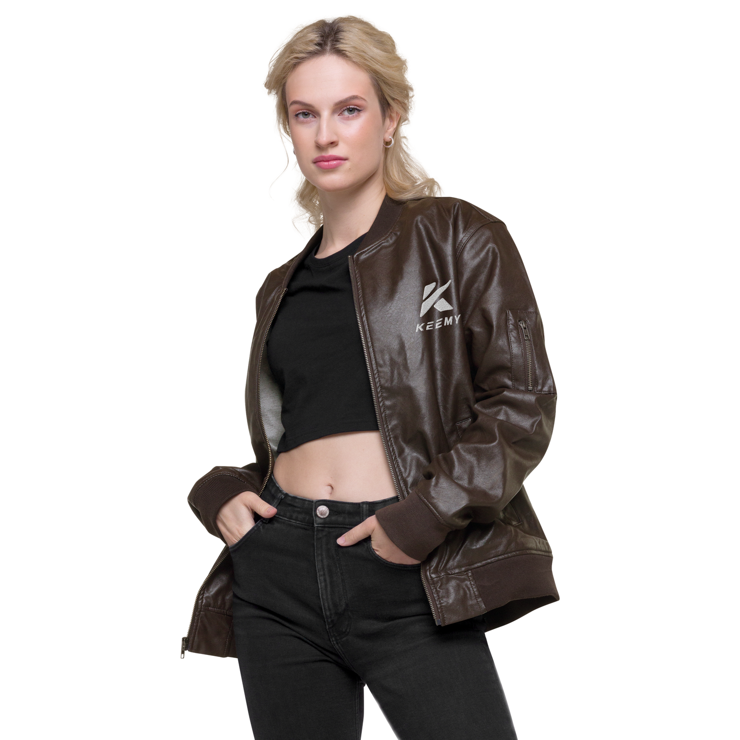 KEEMY Leather Bomber Jacket