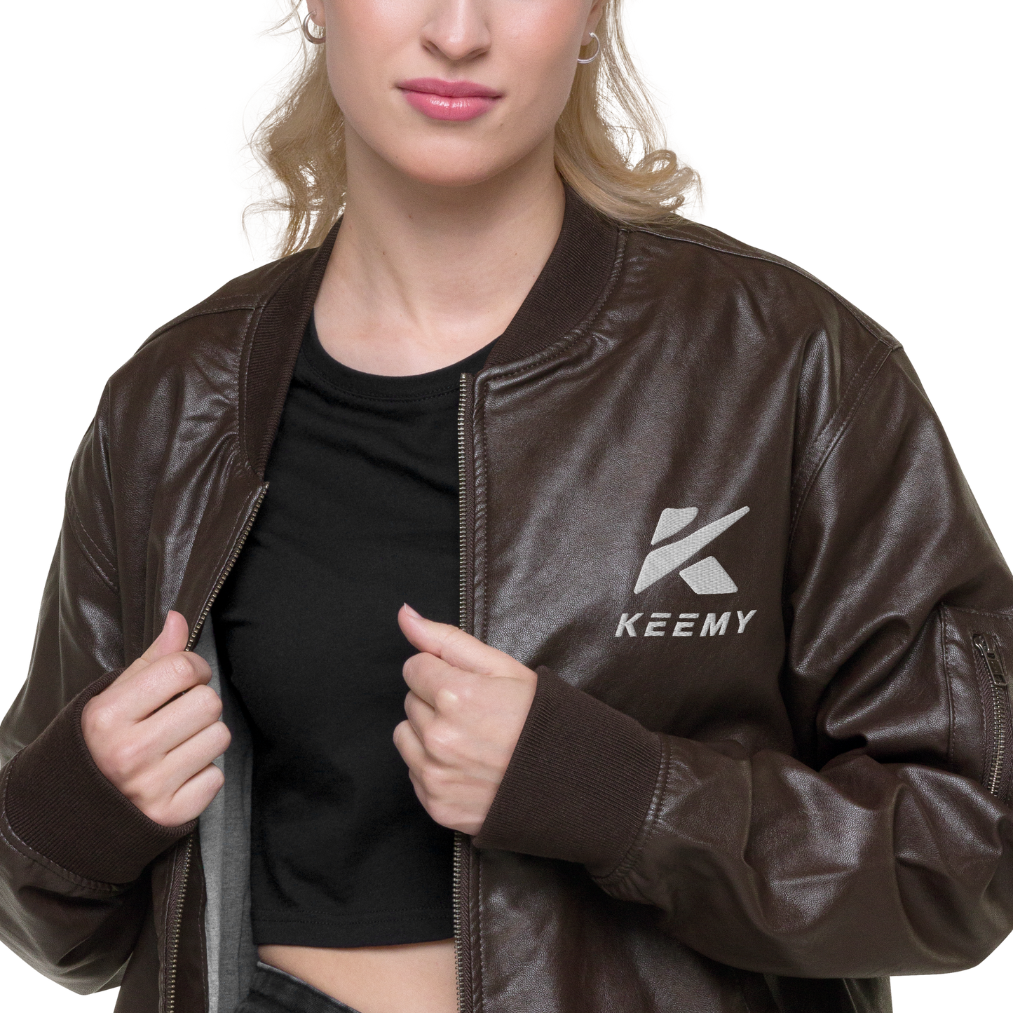 KEEMY Leather Bomber Jacket