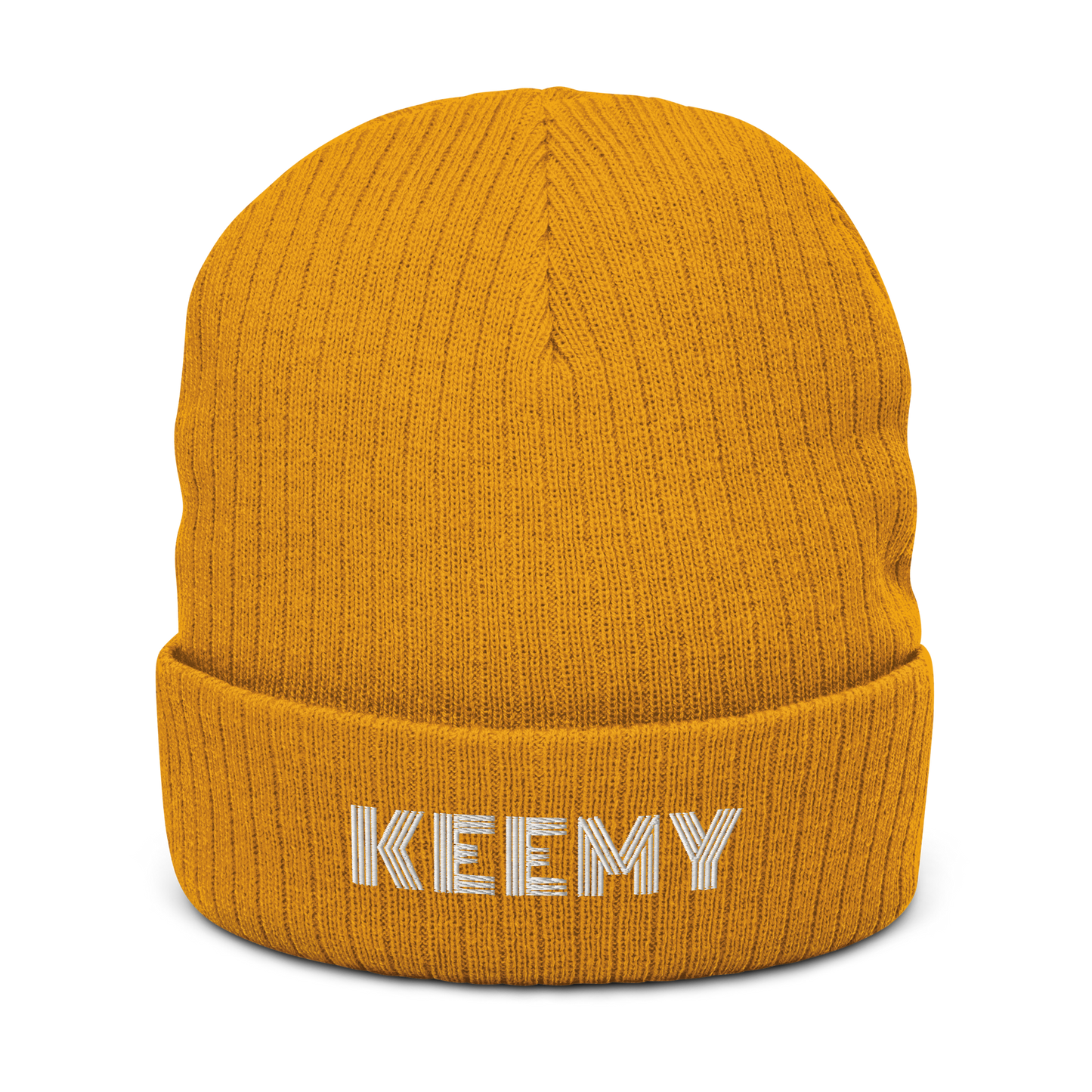 KEEMY White Embroidered  Ribbed knit beanie